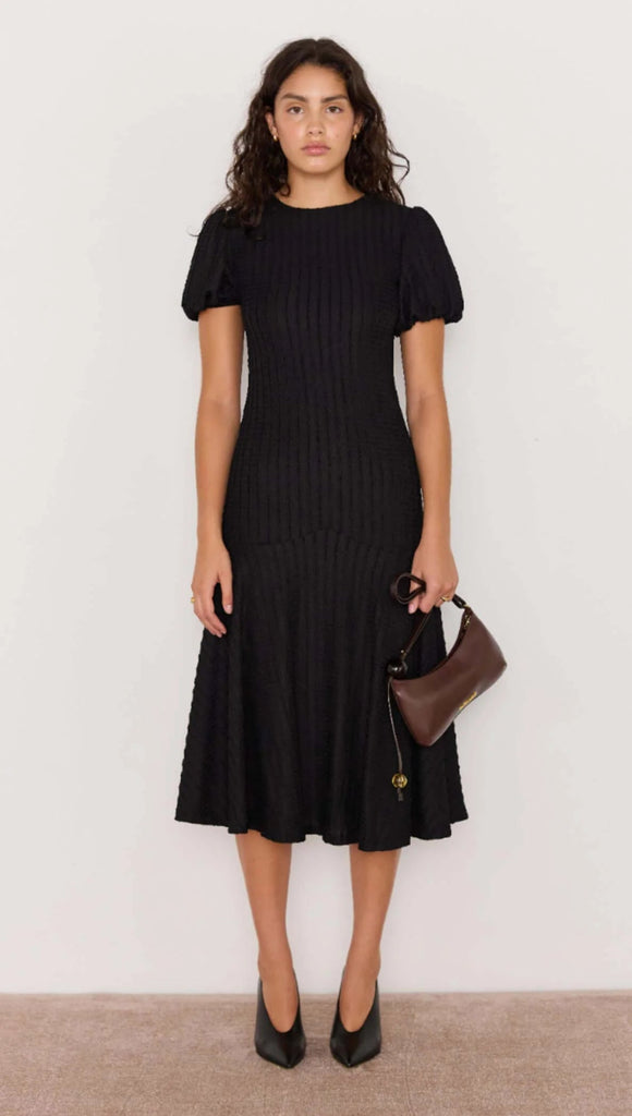 ANAIS DROP WAIST MIDI DRESS - BLACK - THEPINK