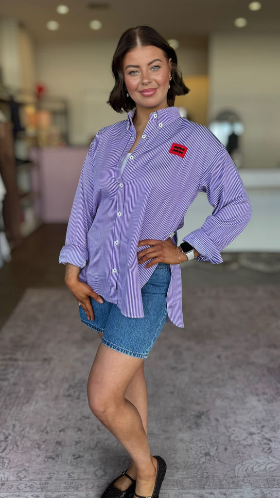 BISOUS COTTON STRIPE SHIRT - VIOLET - THEPINK
