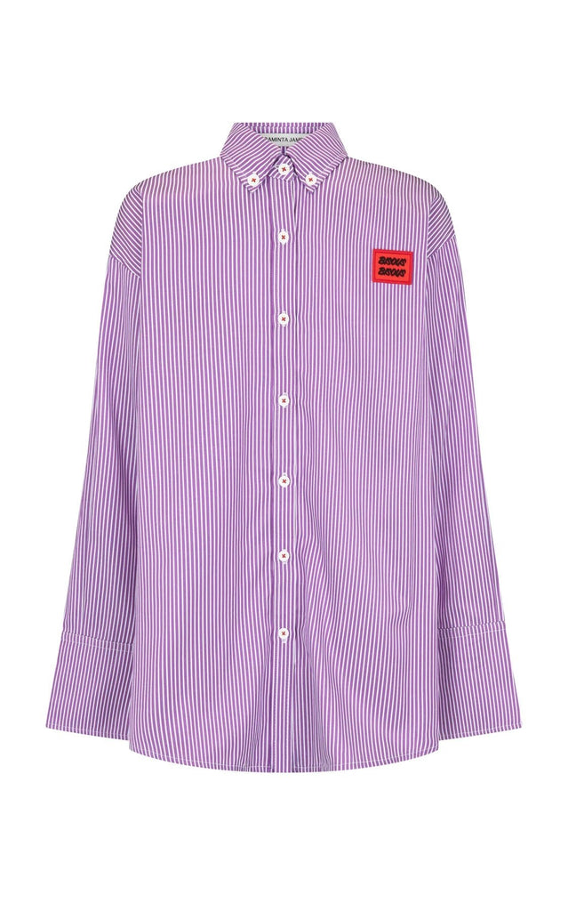 BISOUS COTTON STRIPE SHIRT - VIOLET - THEPINK