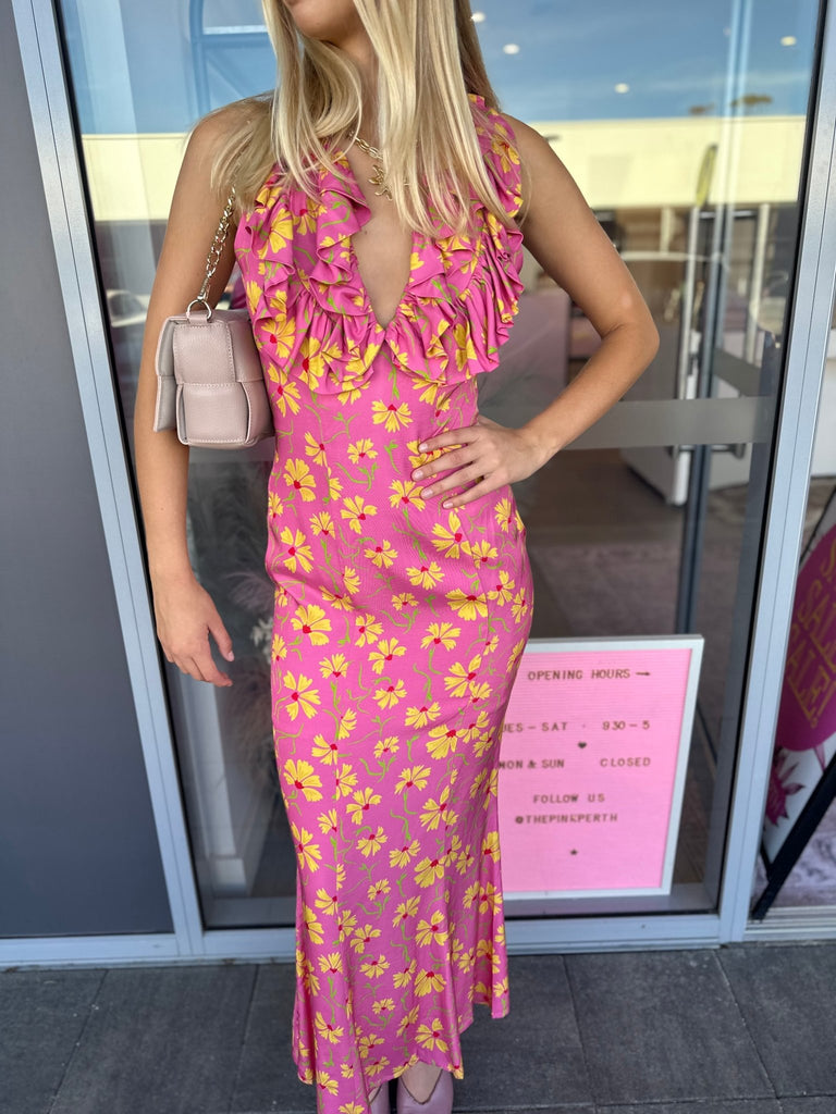 CIRClE RUFFLE MAXI DRESS - CANDY FLORAL - THEPINK
