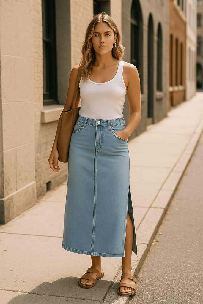 EVERYDAY DENIM MIDI - THEPINK