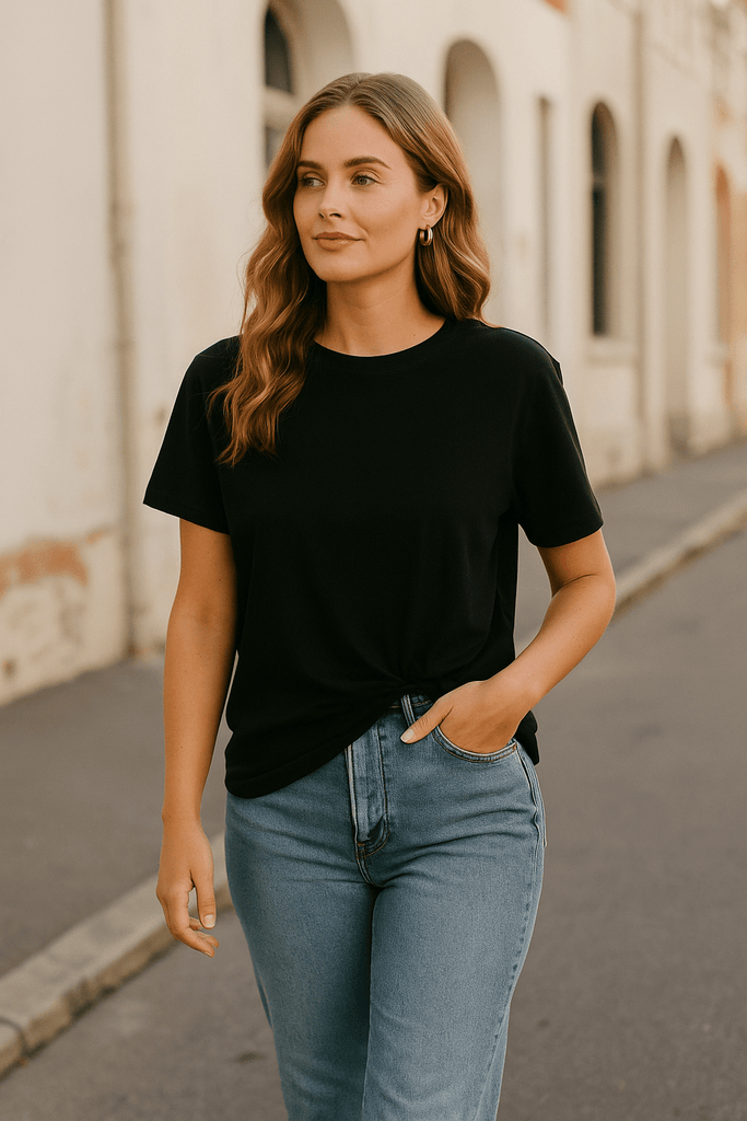 FRENCH TUCK TEE - BLACK - THEPINK