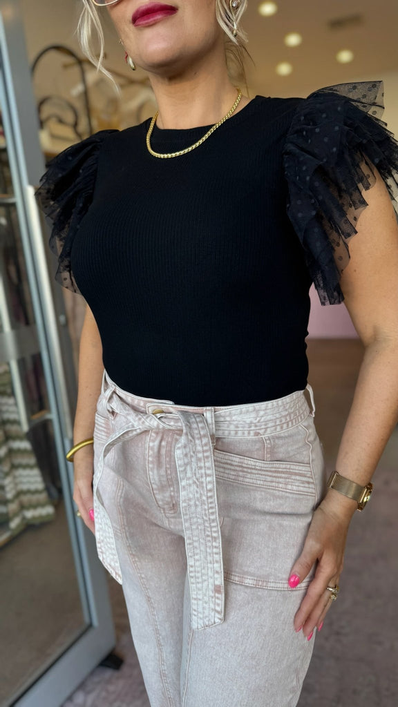 HOLLY RUFFLE SLEEVE TEE - THEPINK