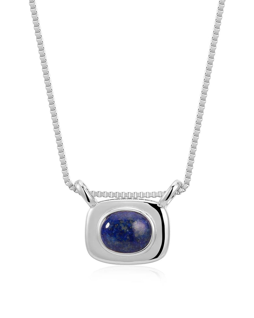 LAPIS BEZEL CHARM NECKLACE - SILVER - THEPINK
