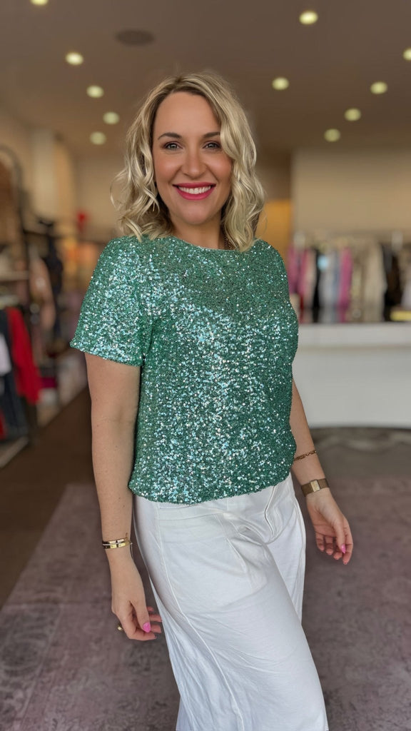 LUCIELLE SEQUIN TEE - TURQUOISE - THEPINK