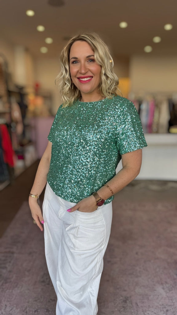LUCIELLE SEQUIN TEE - TURQUOISE - THEPINK