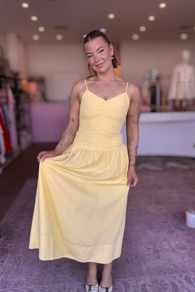 OPHELIA RUCHED MIDI DRESS - THEPINK