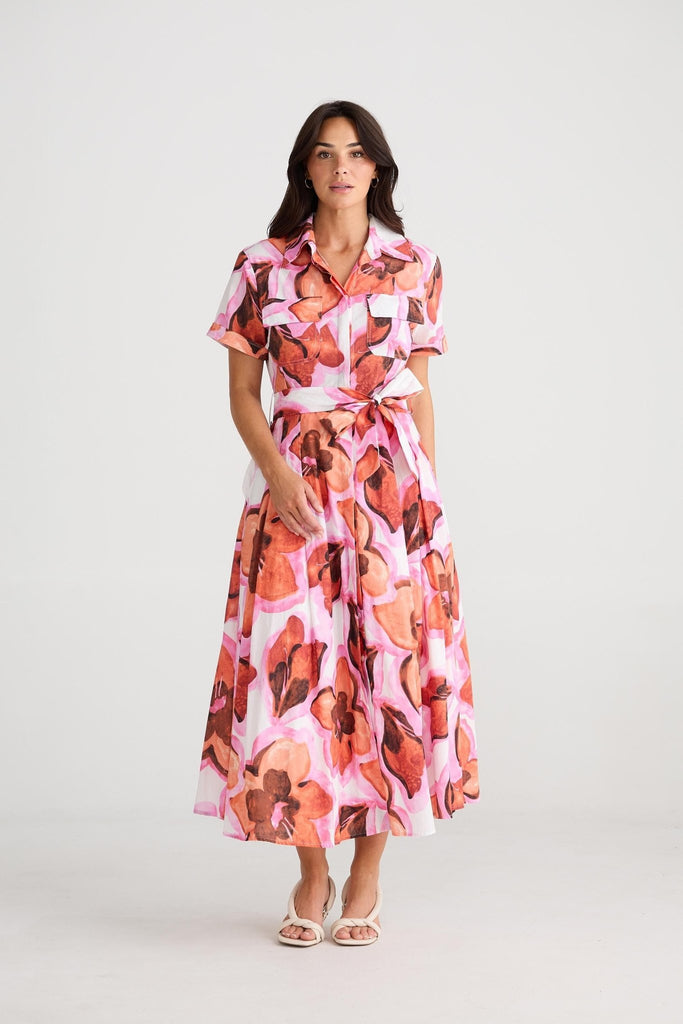 ROSSELLINI SHORT SLEEVE DRESS AZALEA - THEPINK