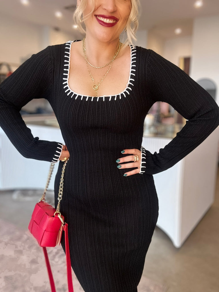 SANA BLANKET STITCH KNIT DRESS - THEPINK