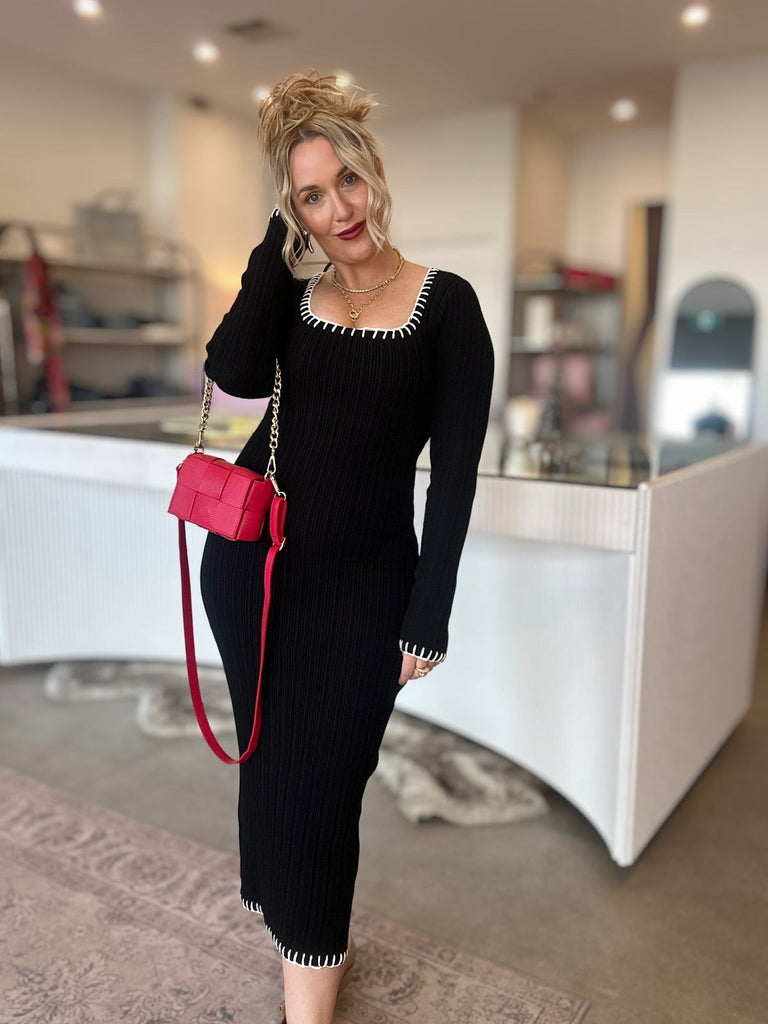 SANA BLANKET STITCH KNIT DRESS - THEPINK