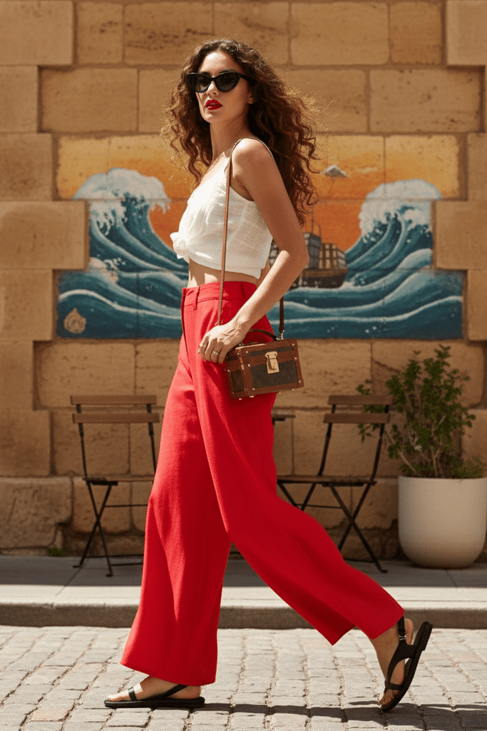 SILK LINEN PANTS - RED - THEPINK