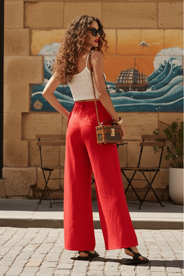 SILK LINEN PANTS - RED - THEPINK
