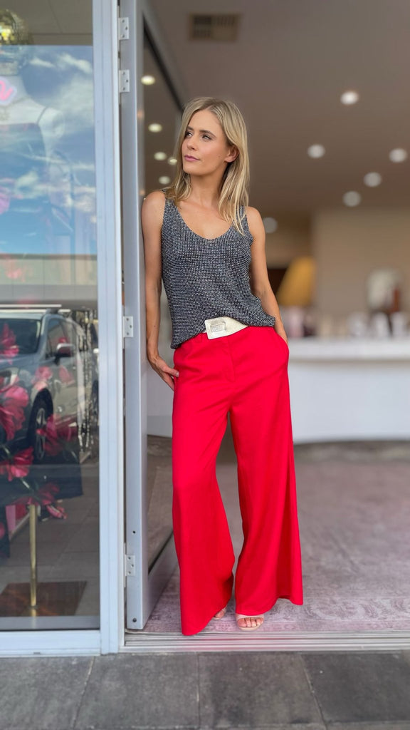 SILK LINEN PANTS - RED - THEPINK