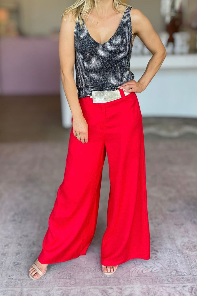 SILK LINEN PANTS - RED - THEPINK