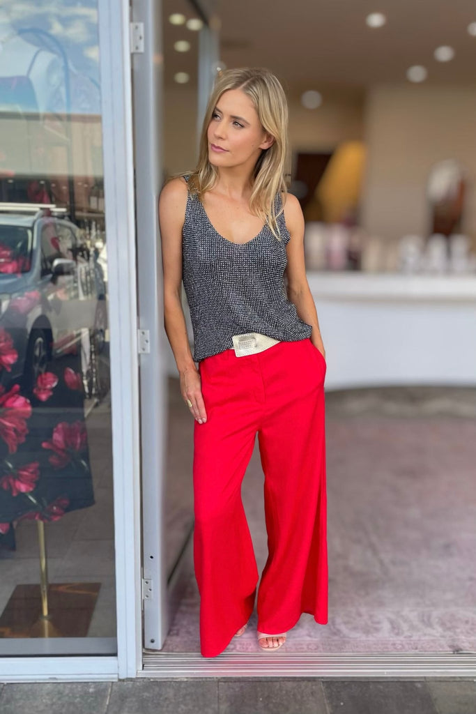 SILK LINEN PANTS - RED - THEPINK