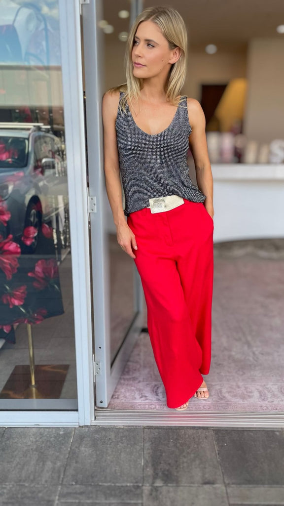SILK LINEN PANTS - RED - THEPINK