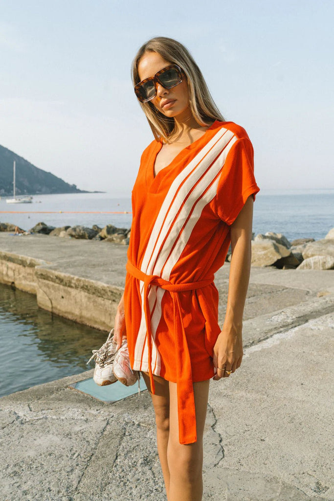 TROPIQUES TERRY DRESS - APPLE RED - THEPINK