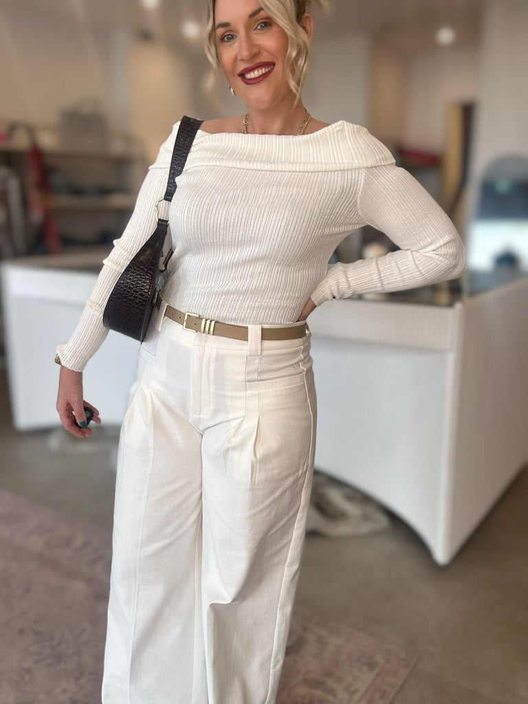 ZOE OFF SHOULDER KNIT TOP - THEPINK